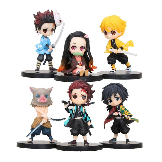 Figuras de juguete de Demon Slayer de anime, 6 piezas