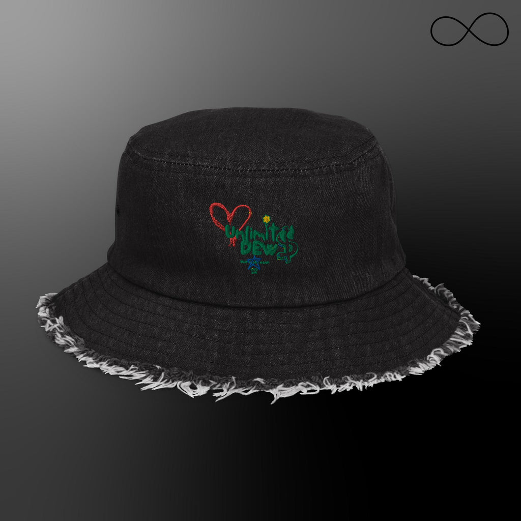 UNLIMITED DEW 4 Distressed denim bucket hat