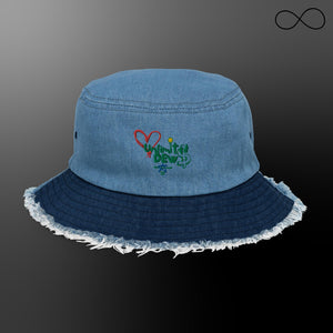 UNLIMITED DEW 4 Distressed denim bucket hat