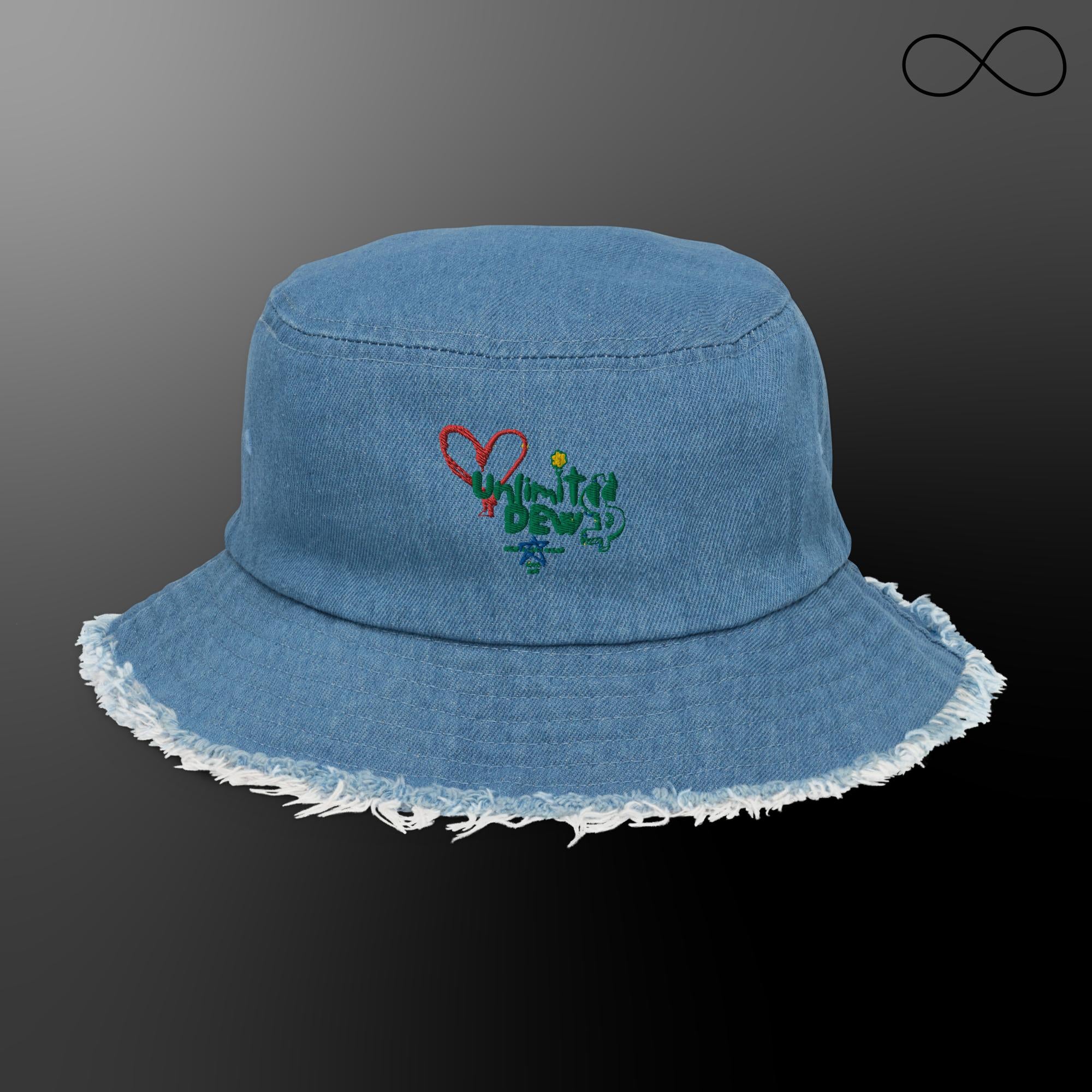 UNLIMITED DEW 4 Distressed denim bucket hat