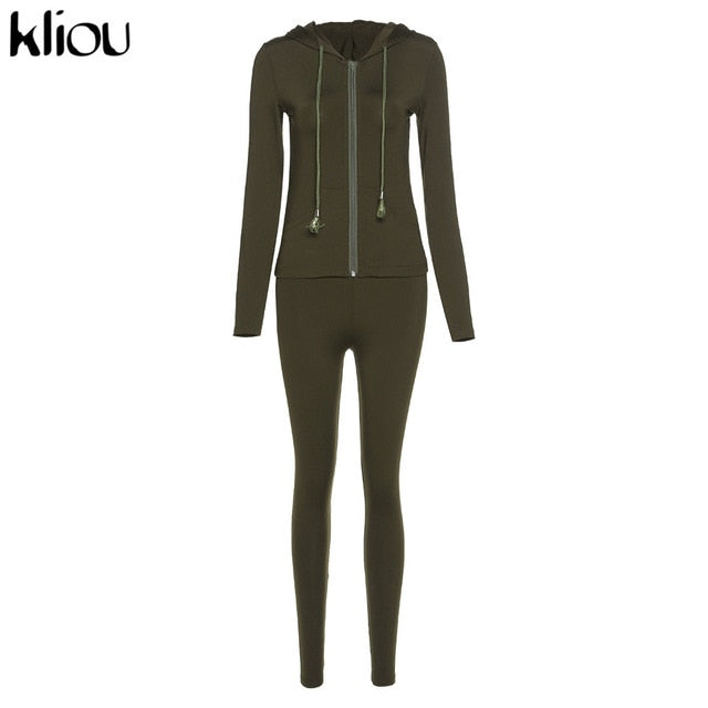 Long sleeve hooded zipper tracksuit