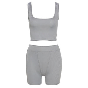 High Stretch Yoga Set Sleeveless Crop Top +Short Gym Leggings