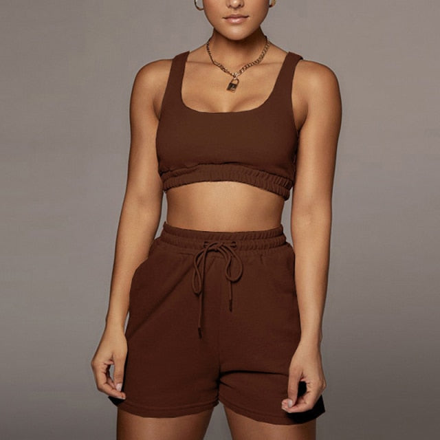 Sportswear Crop Top & Drawstring Shorts