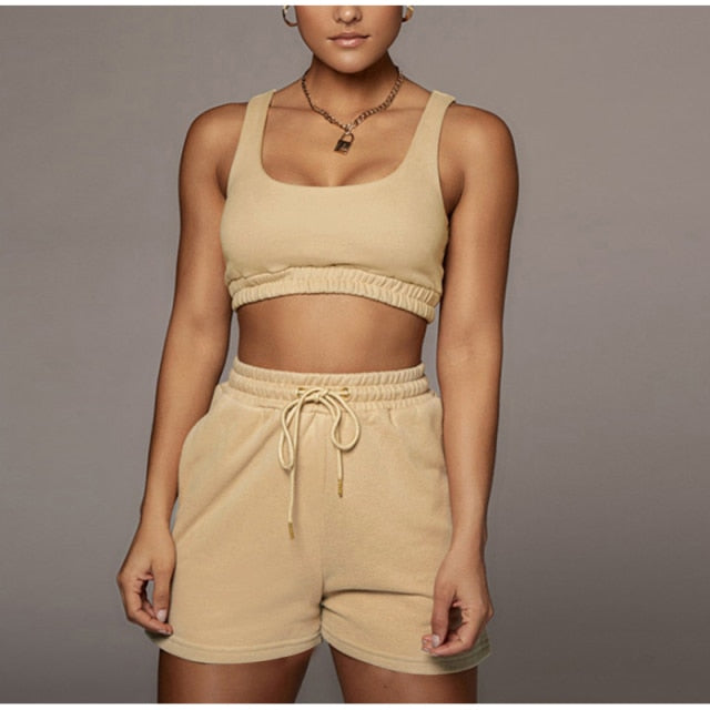 Sportswear Crop Top & Drawstring Shorts