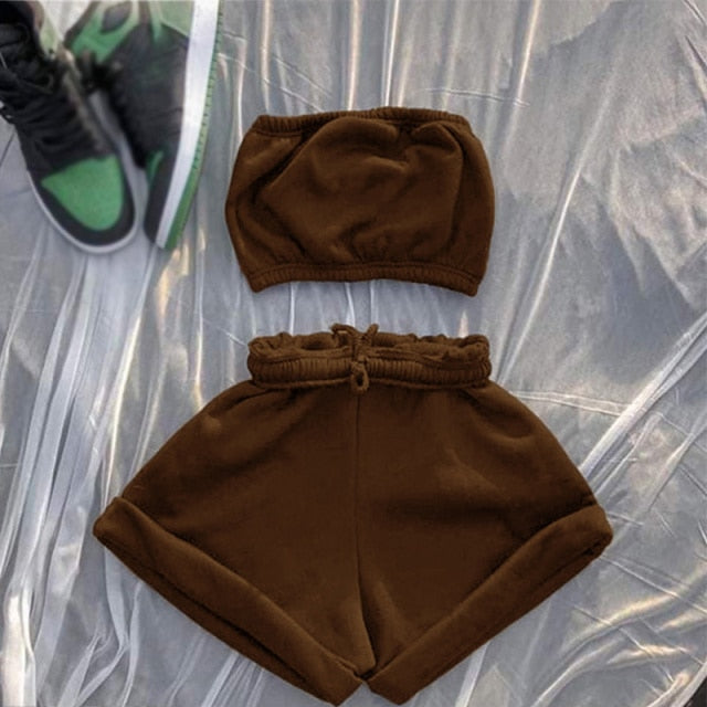 Sportswear Crop Top & Drawstring Shorts