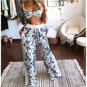 Bustier & Loose Wide Leg Pants 2pcs