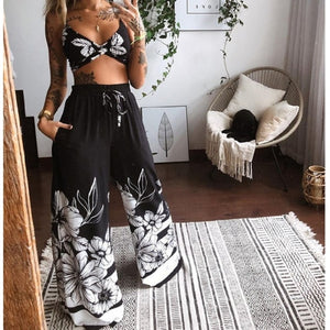 Bustier & Loose Wide Leg Pants 2pcs