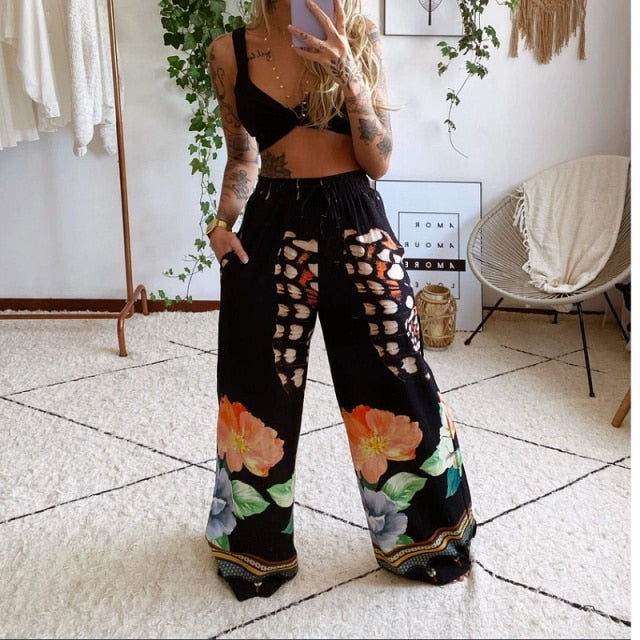 Bustier & Loose Wide Leg Pants 2pcs