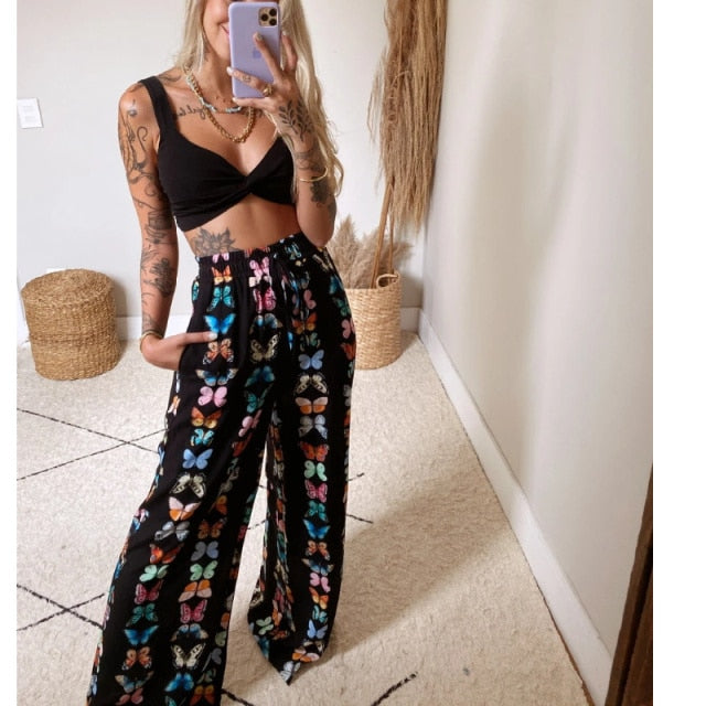 Bustier & Loose Wide Leg Pants 2pcs